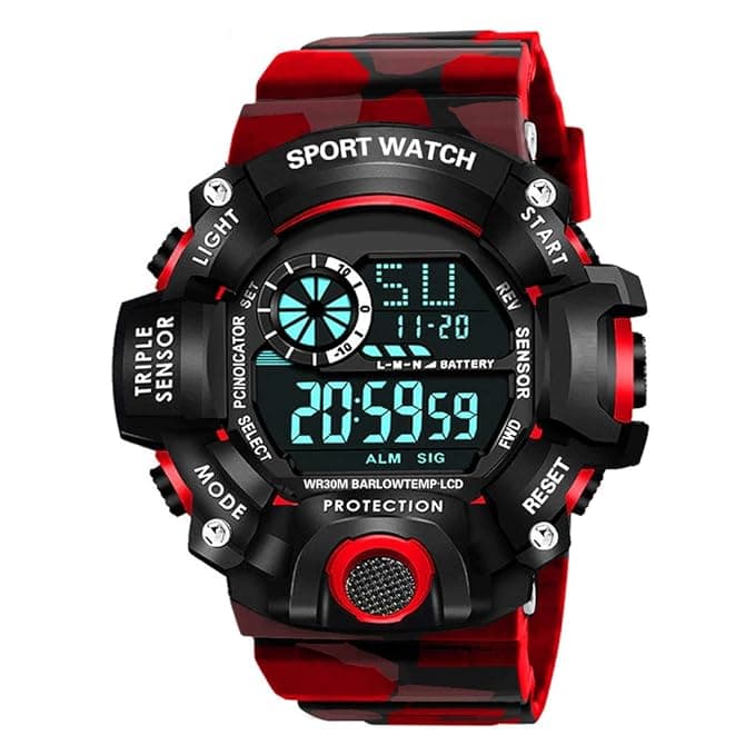 Shocknshop Digital Sports Multi Functional Black Dial Watch for Mens Boys -315RED